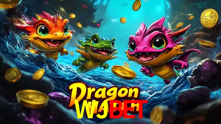 Arte promocional do jogo Dragon Hatch com três adoráveis dragões bebês nadando entre moedas de ouro, um dos slots mais divertidos para jogar no cassino WJBET.