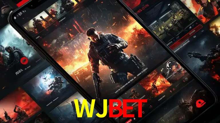 Tela de um celular exibindo uma galeria de jogos de tiro com temática militar, mostrando a variedade de e-sports disponíveis para apostas na plataforma de entretenimento WJBET.