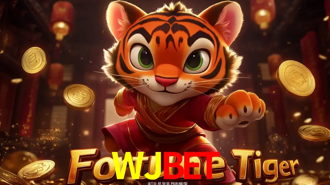 O carismático mascote do jogo de slot Fortune Tiger, um tigre fofo em pose de artes marciais, pronto para trazer sorte e multiplicadores de ganhos no cassino online WJBET.