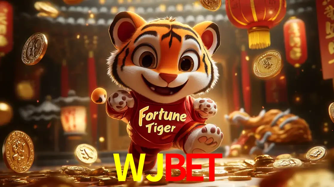 O alegre personagem do Fortune Tiger correndo sobre um caminho de moedas de ouro, simbolizando os grandes prêmios e a diversão do popular jogo de slot do WJBET.